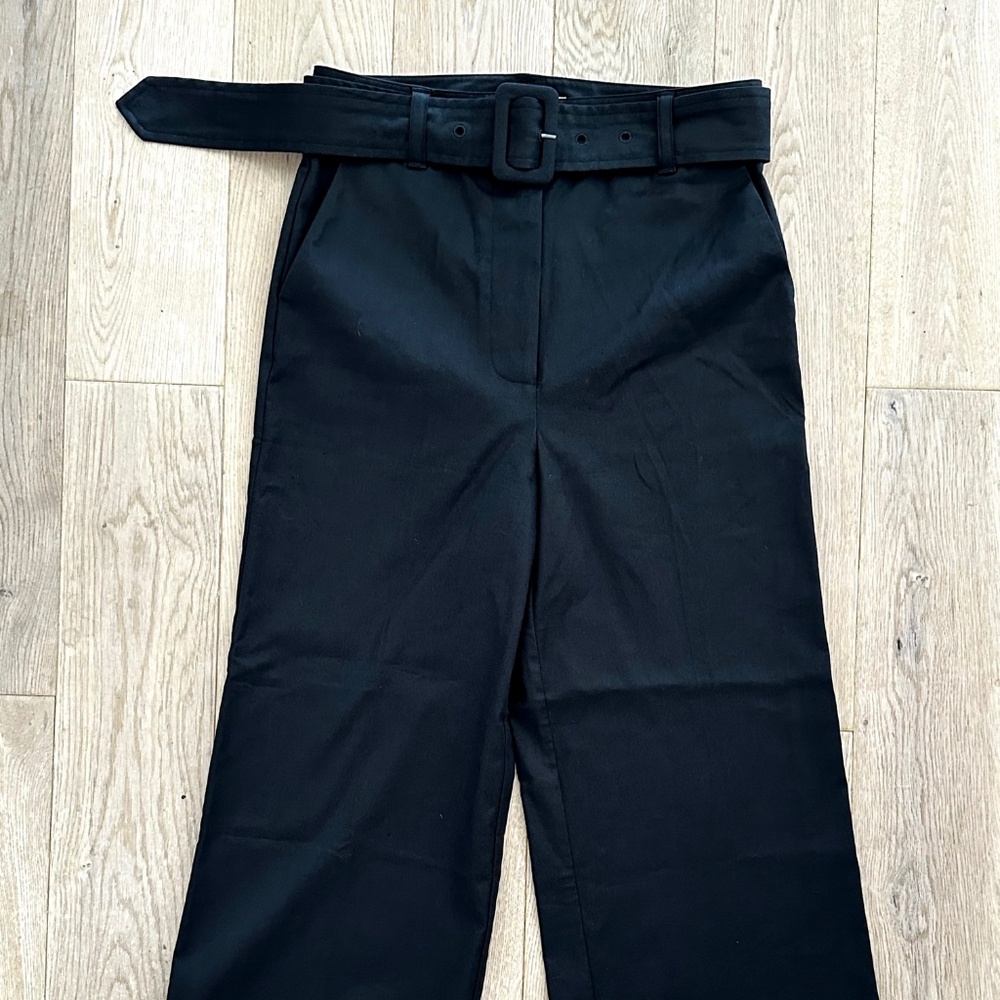 NWOT. FRAME Black Cotton/Linen High-Waist Wide-Legged Pants